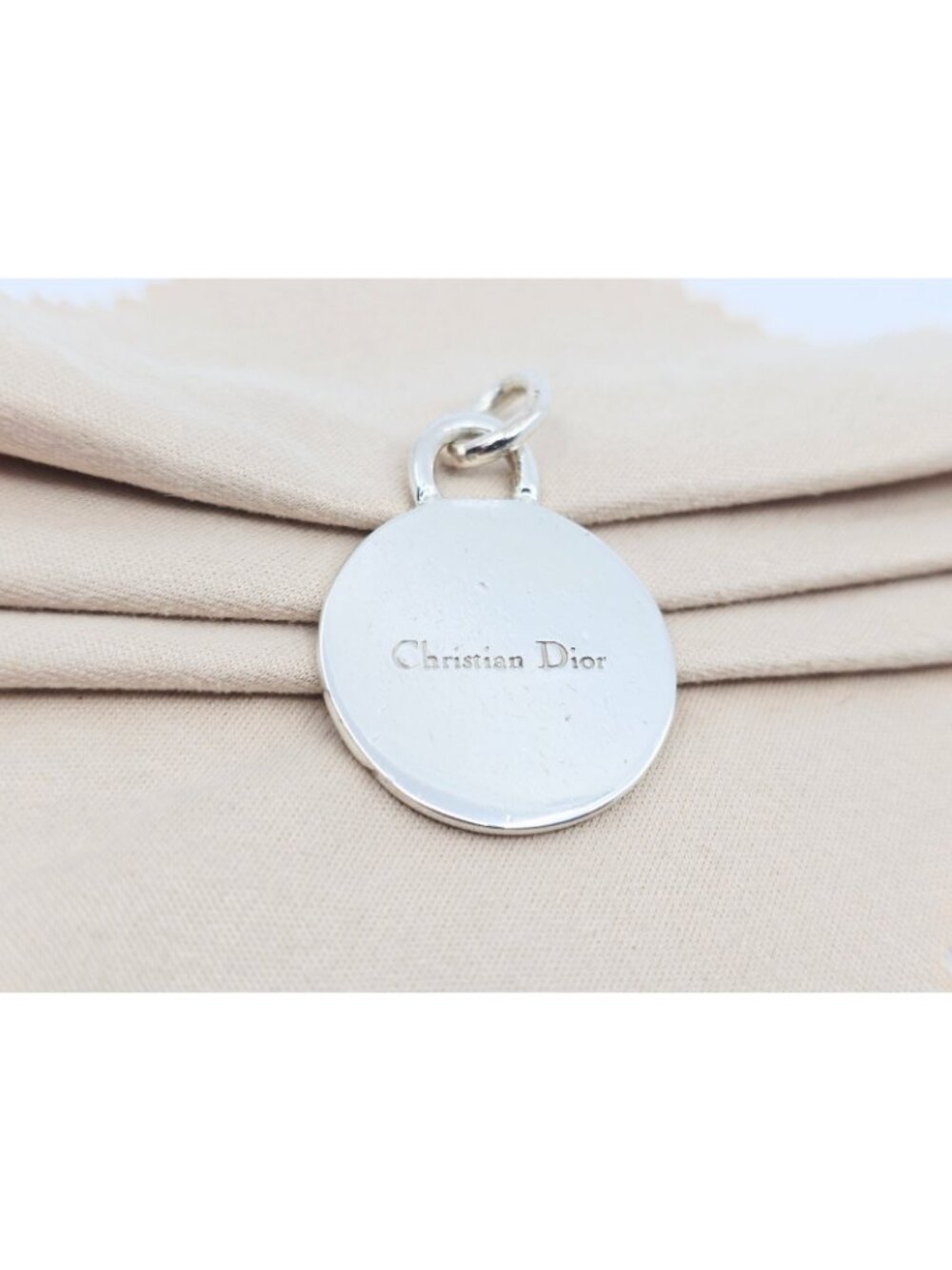 Vintage Solid 925 Sterling Silver Designer Christian Dior Round Charm Pendant - Picture 4 of 12
